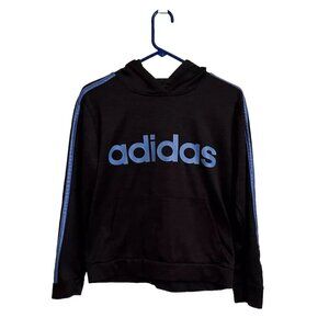 Adidas Boys Kids Black/Gray Blue Logo Pullover Hoodie Size Large 14/16